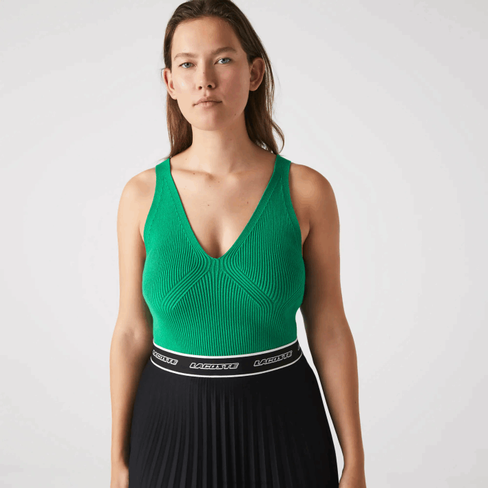 mujer Lacoste 6F242647 ldm verde camiseta sin mangas de canalé sin costuras