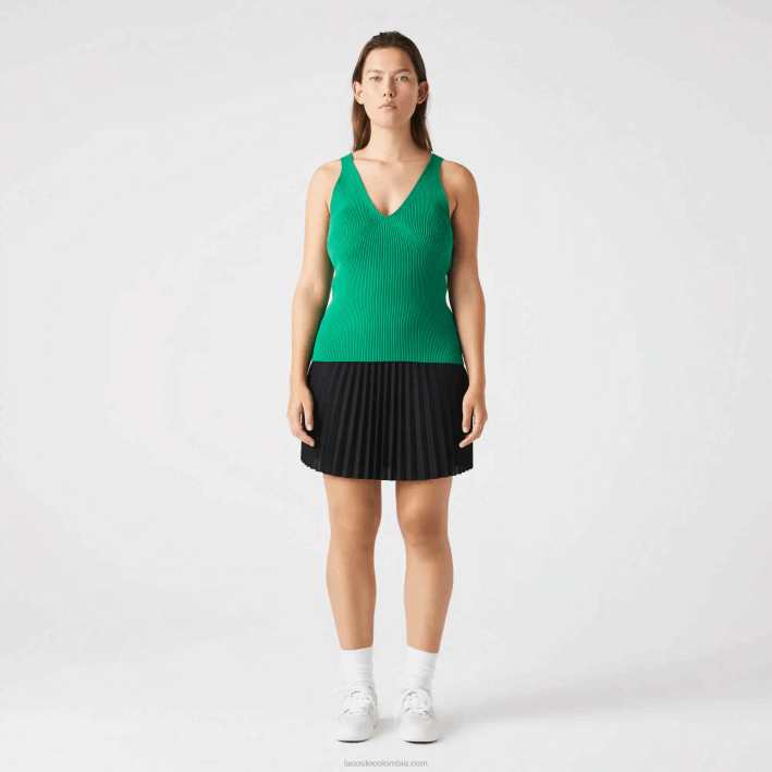 mujer Lacoste 6F242647 ldm verde camiseta sin mangas de canalé sin costuras
