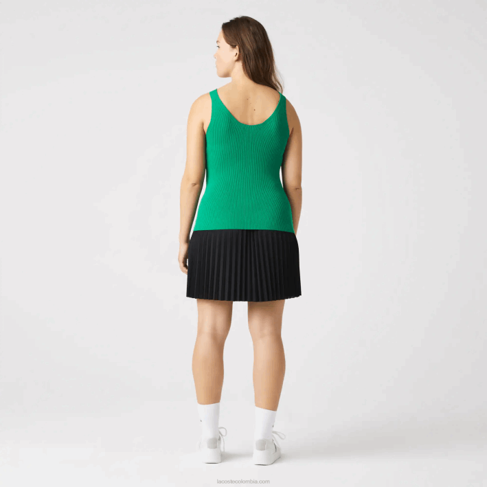 mujer Lacoste 6F242647 ldm verde camiseta sin mangas de canalé sin costuras