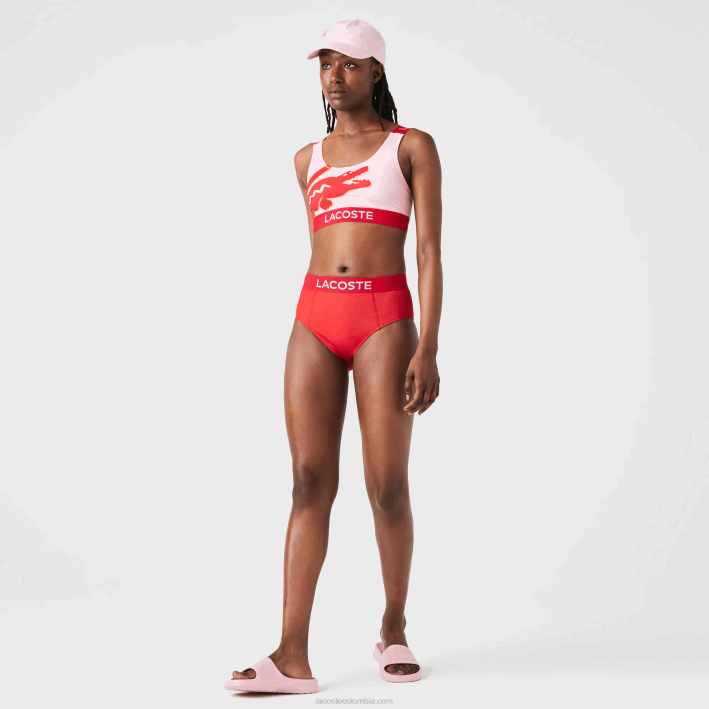 mujer Lacoste 6F242662 rojo azul pwy braguita de bikini estampada