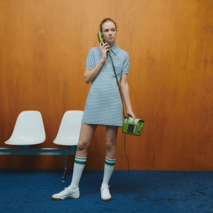 mujer6F242672 azul marino blanco cjr vestido de jacquard a rayas de lacoste x goop