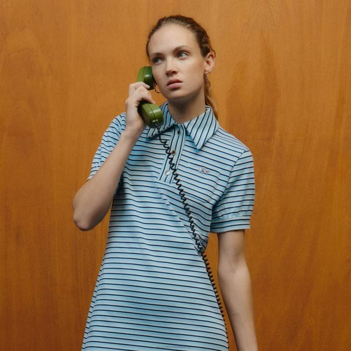 mujer6F242672 azul marino blanco cjr vestido de jacquard a rayas de lacoste x goop