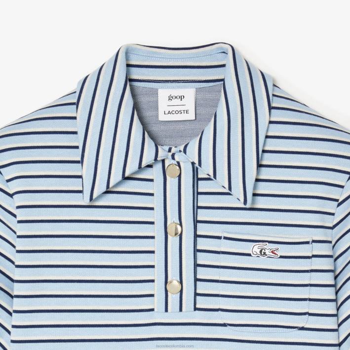 mujer6F242672 azul marino blanco cjr vestido de jacquard a rayas de lacoste x goop