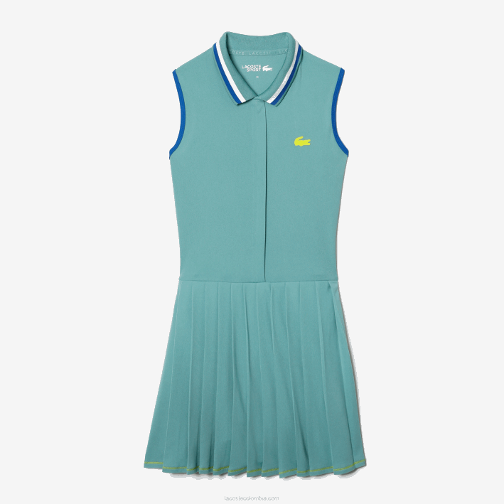 mujer Lacoste 6F242354 qyi verde claro vestido deportivo de tenis con pliegues incorporados