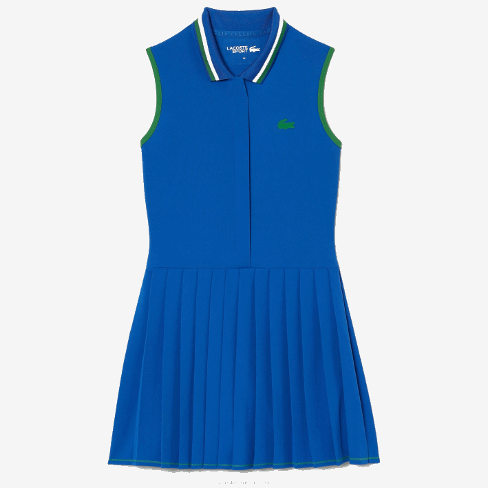 mujer Lacoste 6F242356 azul verde qzi vestido deportivo de tenis con pliegues incorporados