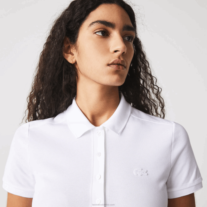 mujer Lacoste 6F242369 blanco 001 vestido tipo polo de piqué de algodón elástico