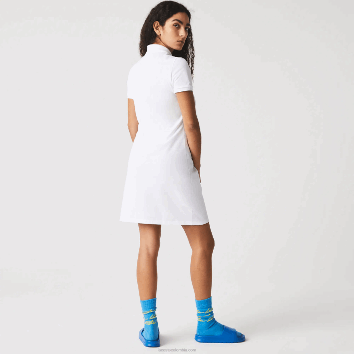 mujer Lacoste 6F242369 blanco 001 vestido tipo polo de piqué de algodón elástico