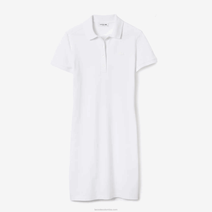 mujer Lacoste 6F242369 blanco 001 vestido tipo polo de piqué de algodón elástico