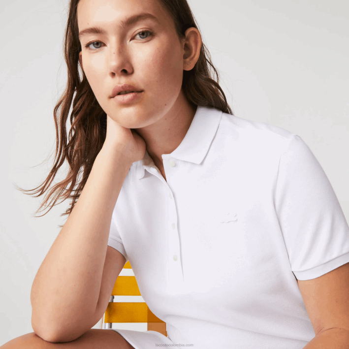 mujer Lacoste 6F242369 blanco 001 vestido tipo polo de piqué de algodón elástico