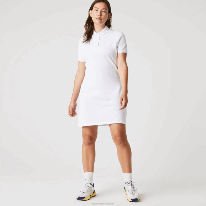 mujer Lacoste 6F242369 blanco 001 vestido tipo polo de piqué de algodón elástico