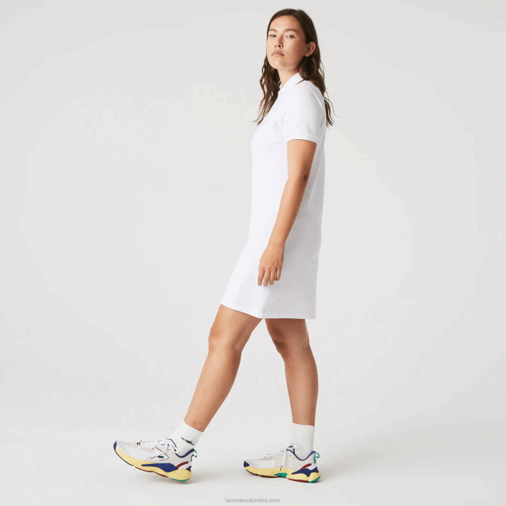 mujer Lacoste 6F242369 blanco 001 vestido tipo polo de piqué de algodón elástico