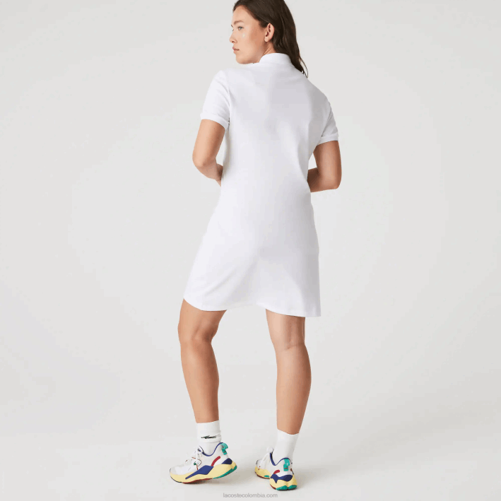 mujer Lacoste 6F242369 blanco 001 vestido tipo polo de piqué de algodón elástico