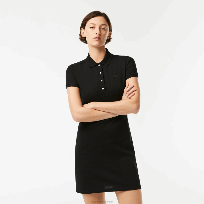 mujer Lacoste 6F242370 negro 031 vestido tipo polo de piqué de algodón elástico