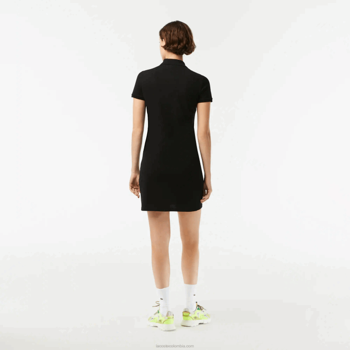 mujer Lacoste 6F242370 negro 031 vestido tipo polo de piqué de algodón elástico