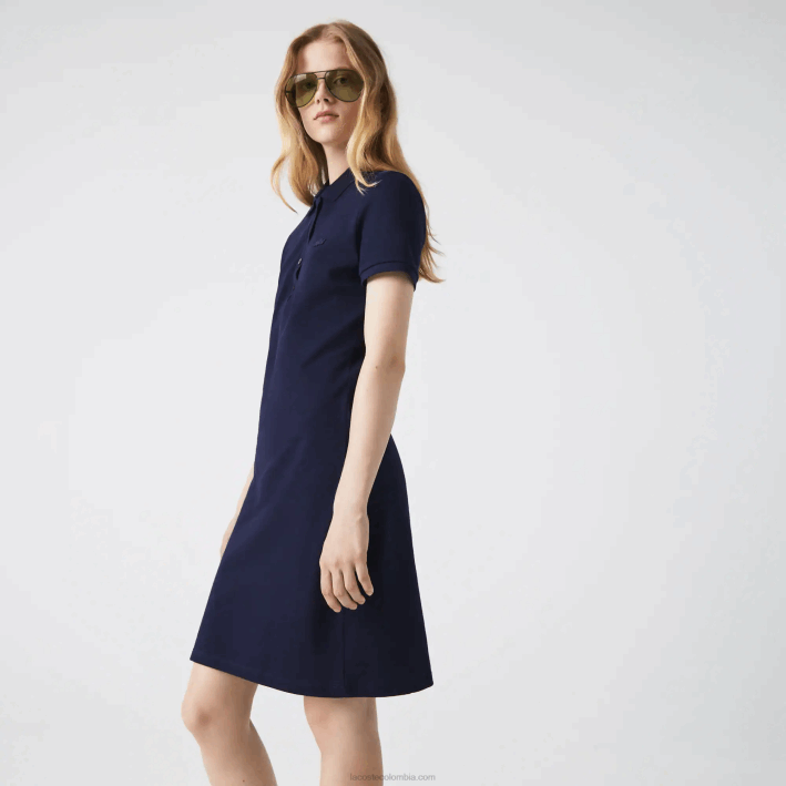 mujer Lacoste 6F242371 azul marino 166 vestido tipo polo de piqué de algodón elástico