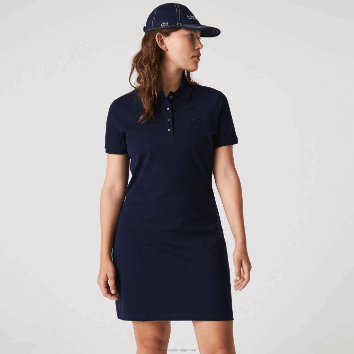 mujer Lacoste 6F242371 azul marino 166 vestido tipo polo de piqué de algodón elástico