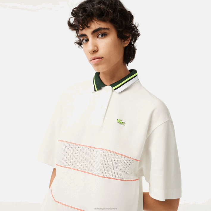 mujer Lacoste 6F242376 blanco 70v vestido polo de algodón orgánico hecho en francés