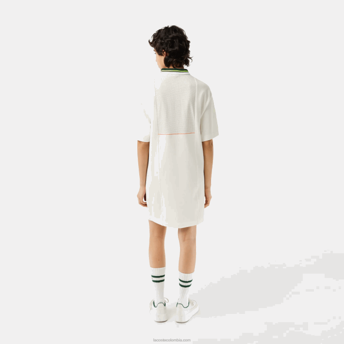 mujer Lacoste 6F242376 blanco 70v vestido polo de algodón orgánico hecho en francés