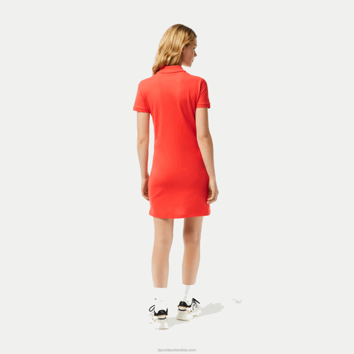 mujer Lacoste 6F242377 naranja 02k vestido tipo polo de piqué de algodón elástico