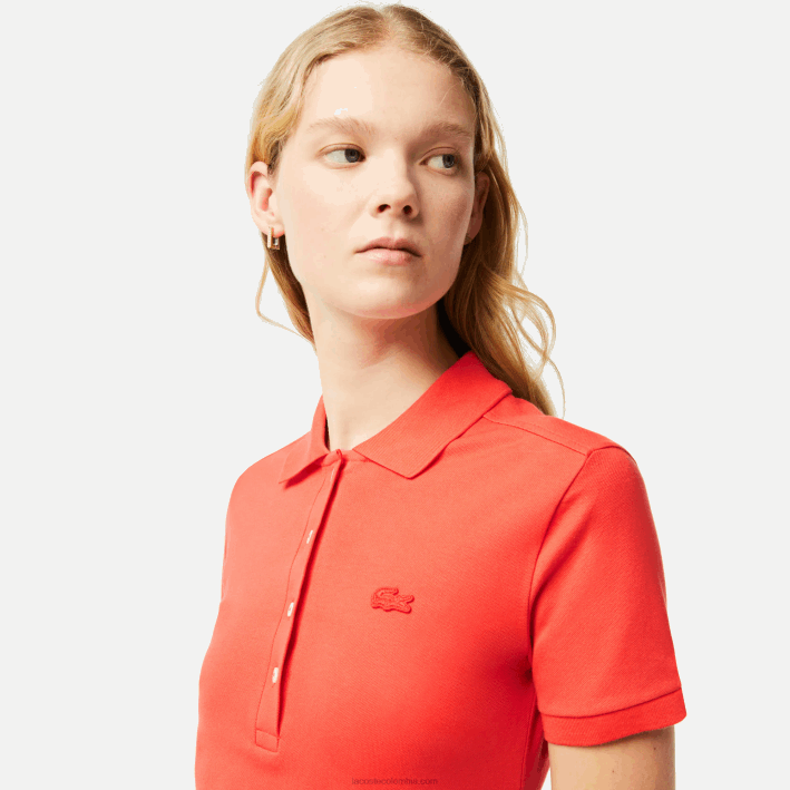 mujer Lacoste 6F242377 naranja 02k vestido tipo polo de piqué de algodón elástico