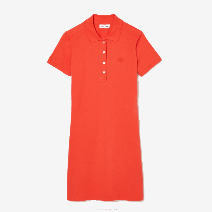 mujer Lacoste 6F242377 naranja 02k vestido tipo polo de piqué de algodón elástico