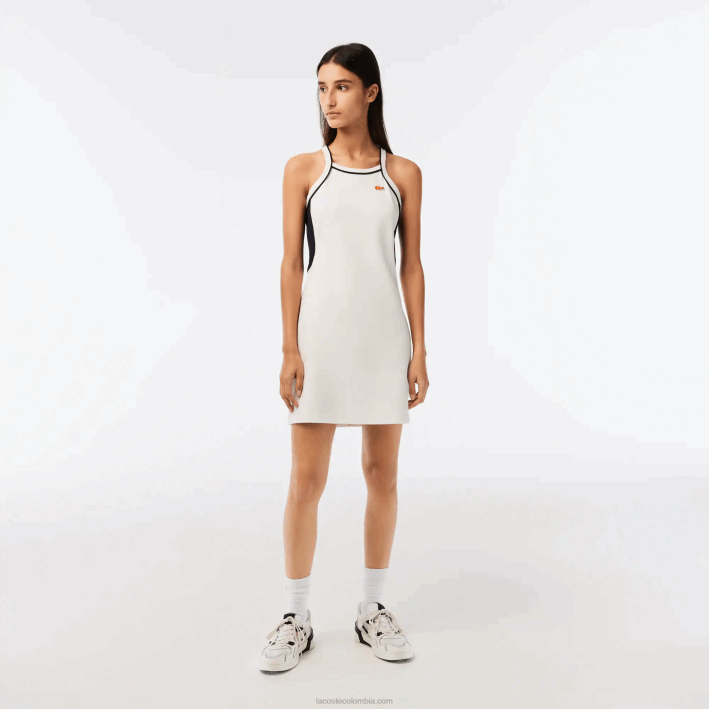 mujer Lacoste 6F242380 blanco 70v vestido de tenis de algodón orgánico hecho en francés