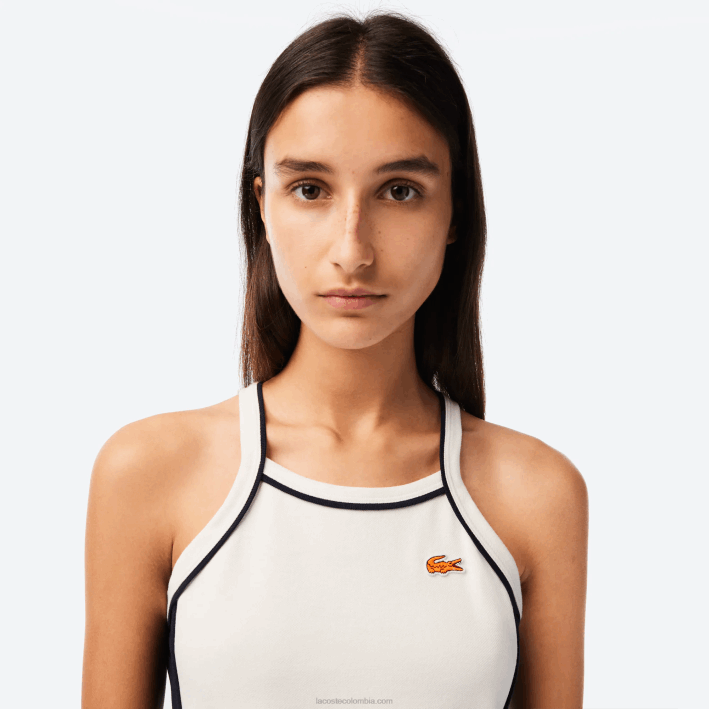mujer Lacoste 6F242380 blanco 70v vestido de tenis de algodón orgánico hecho en francés