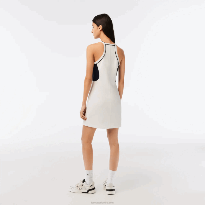 mujer Lacoste 6F242380 blanco 70v vestido de tenis de algodón orgánico hecho en francés