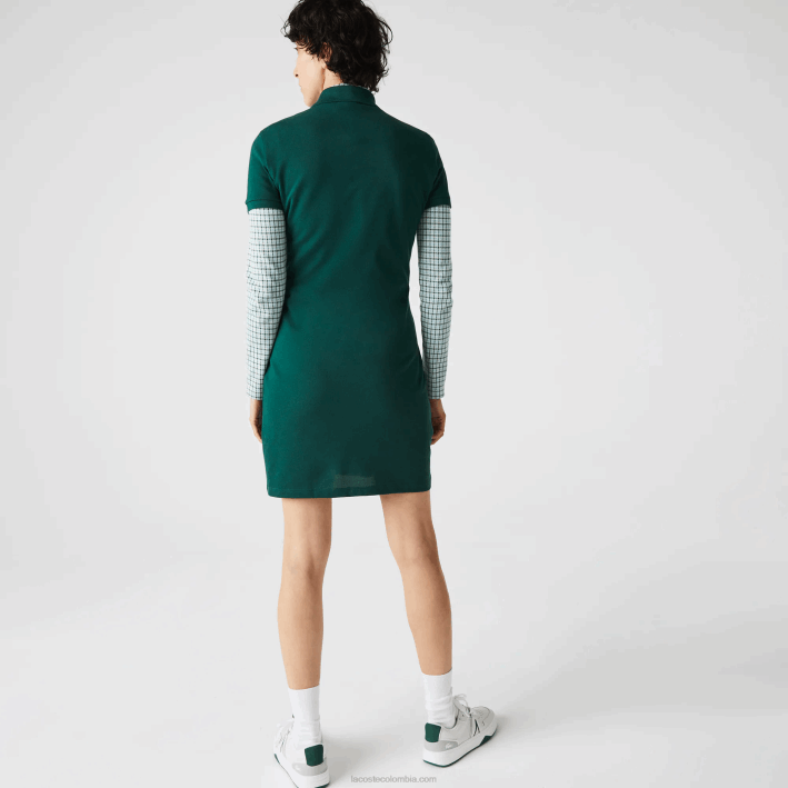 mujer Lacoste 6F242467 verde 3m2 vestido tipo polo de piqué de algodón elástico