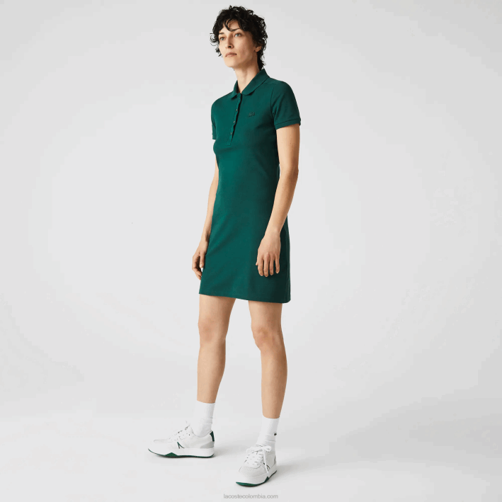 mujer Lacoste 6F242467 verde 3m2 vestido tipo polo de piqué de algodón elástico