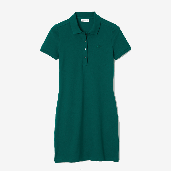 mujer Lacoste 6F242467 verde 3m2 vestido tipo polo de piqué de algodón elástico