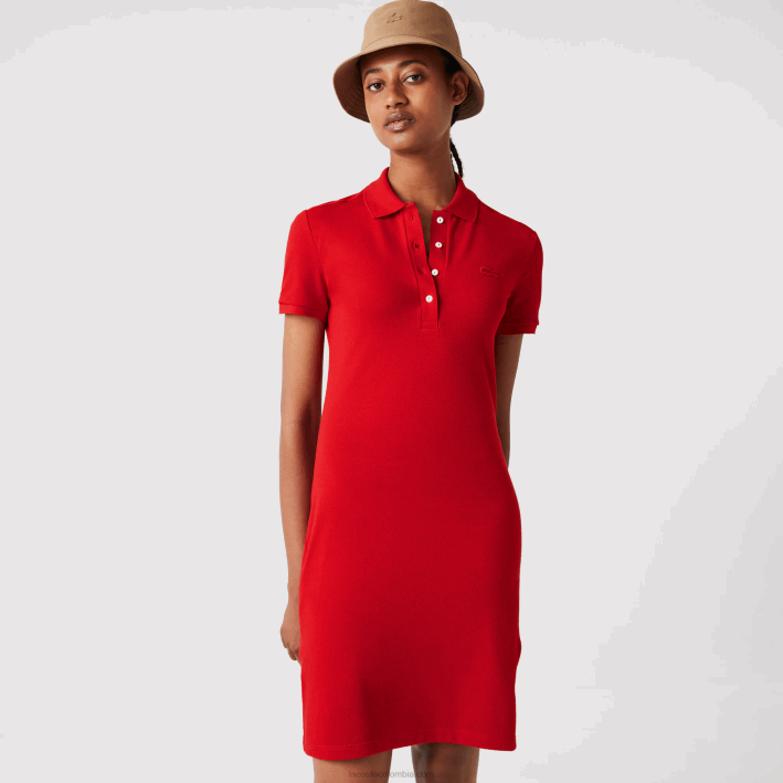 mujer Lacoste 6F242472 rojo 240 vestido tipo polo de piqué de algodón elástico