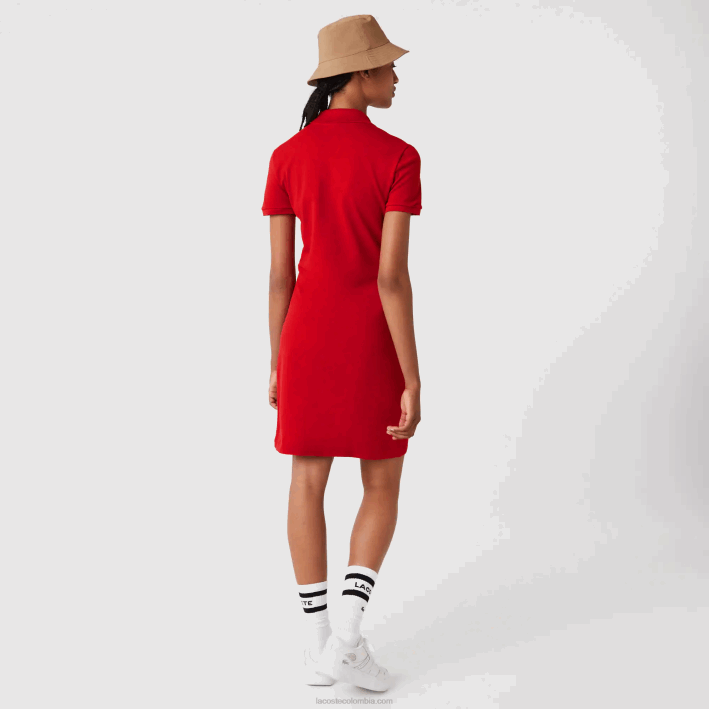 mujer Lacoste 6F242472 rojo 240 vestido tipo polo de piqué de algodón elástico