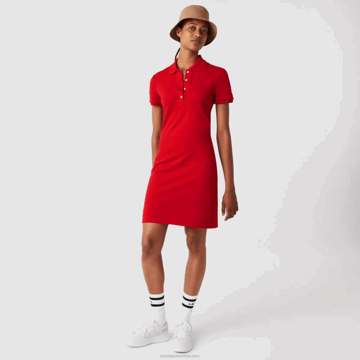 mujer Lacoste 6F242472 rojo 240 vestido tipo polo de piqué de algodón elástico