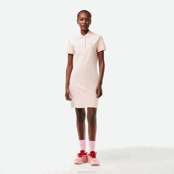 mujer Lacoste 6F242476 ady rosa claro vestido tipo polo de piqué de algodón elástico mujer Lacoste 6F242476 ady rosa claro vestido tipo polo de piqué de algodón elástico
