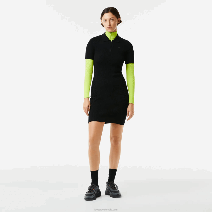 mujer Lacoste 6F242481 negro 031 vestido con detalles de punto y cremallera en la parte delantera mujer Lacoste 6F242481 negro 031 vestido con detalles de punto y cremallera en la parte delantera