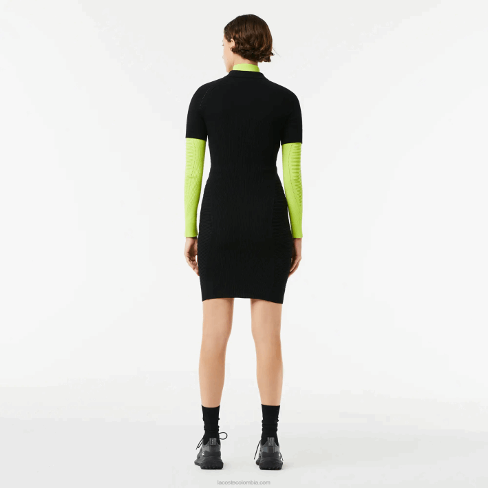 mujer Lacoste 6F242481 negro 031 vestido con detalles de punto y cremallera en la parte delantera