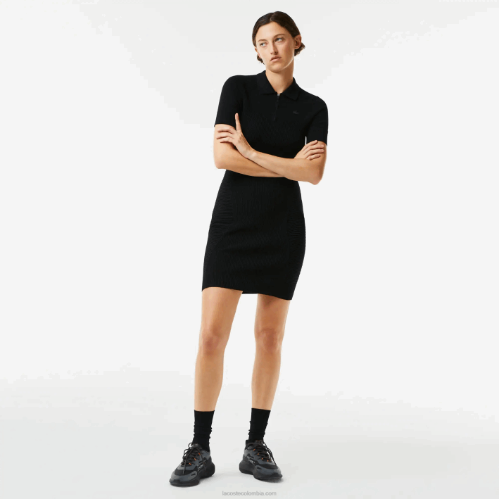 mujer Lacoste 6F242481 negro 031 vestido con detalles de punto y cremallera en la parte delantera