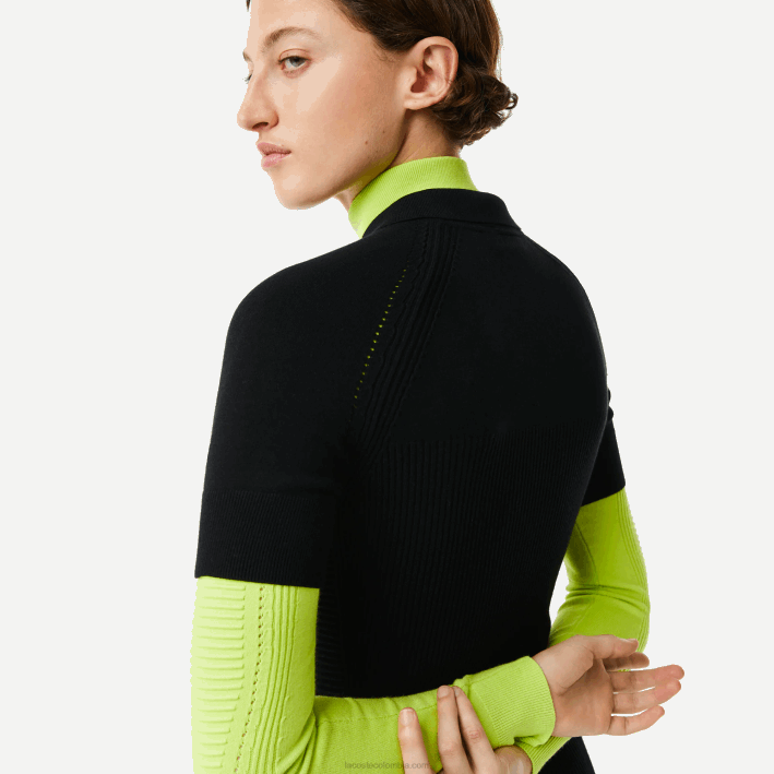 mujer Lacoste 6F242481 negro 031 vestido con detalles de punto y cremallera en la parte delantera