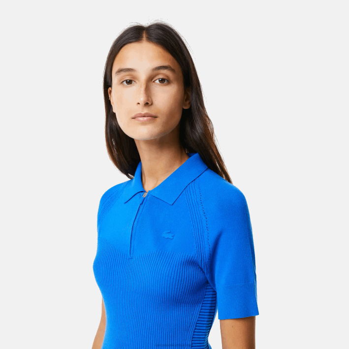 mujer Lacoste 6F242482 k1q azul vestido con detalles de punto y cremallera en la parte delantera