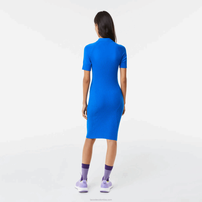mujer Lacoste 6F242482 k1q azul vestido con detalles de punto y cremallera en la parte delantera