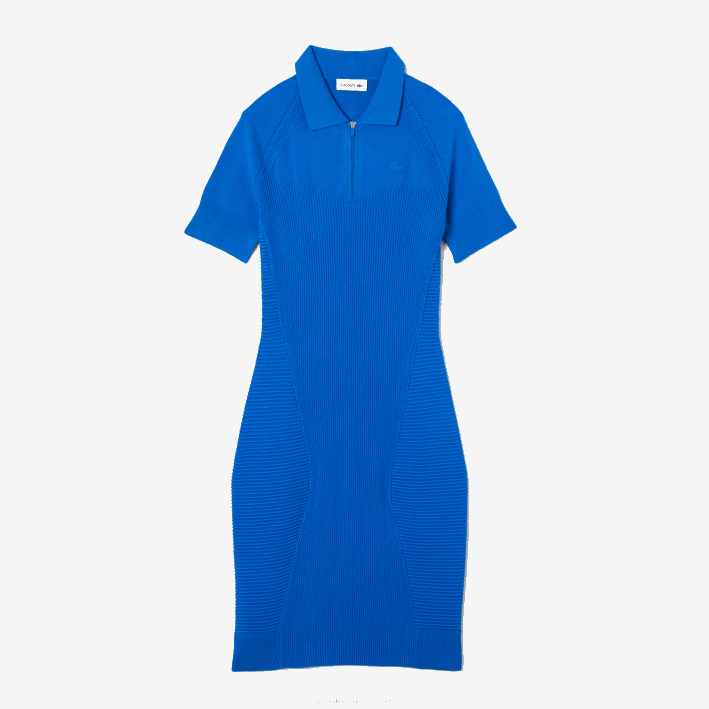 mujer Lacoste 6F242482 k1q azul vestido con detalles de punto y cremallera en la parte delantera