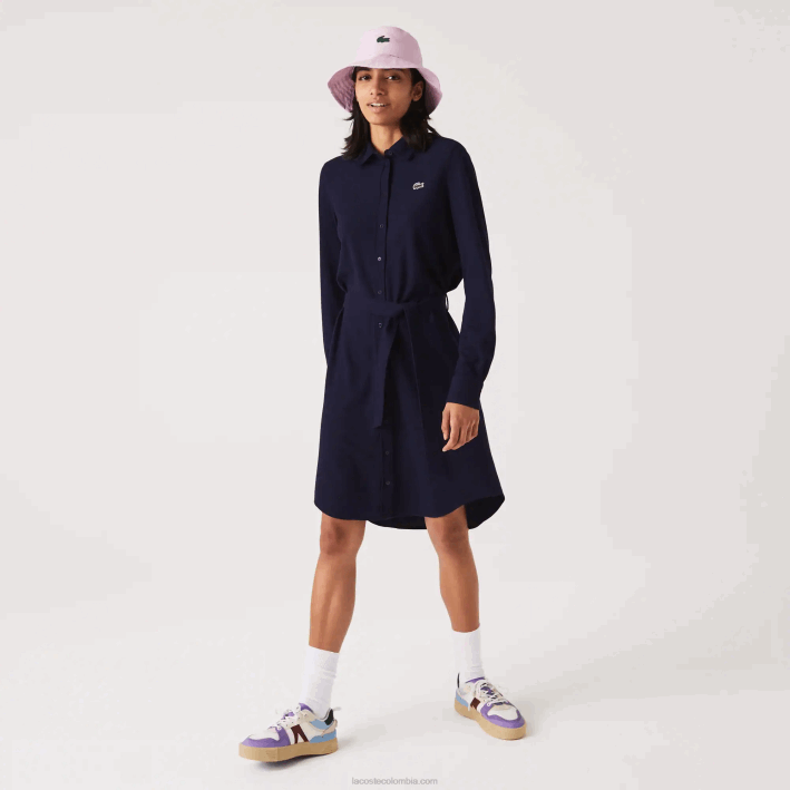 mujer Lacoste 6F242491 azul marino 166 vestido polo de piqué de algodón ajustable mujer Lacoste 6F242491 azul marino 166 vestido polo de piqué de algodón ajustable