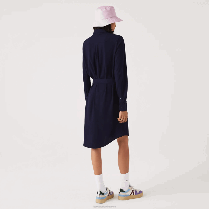mujer Lacoste 6F242491 azul marino 166 vestido polo de piqué de algodón ajustable