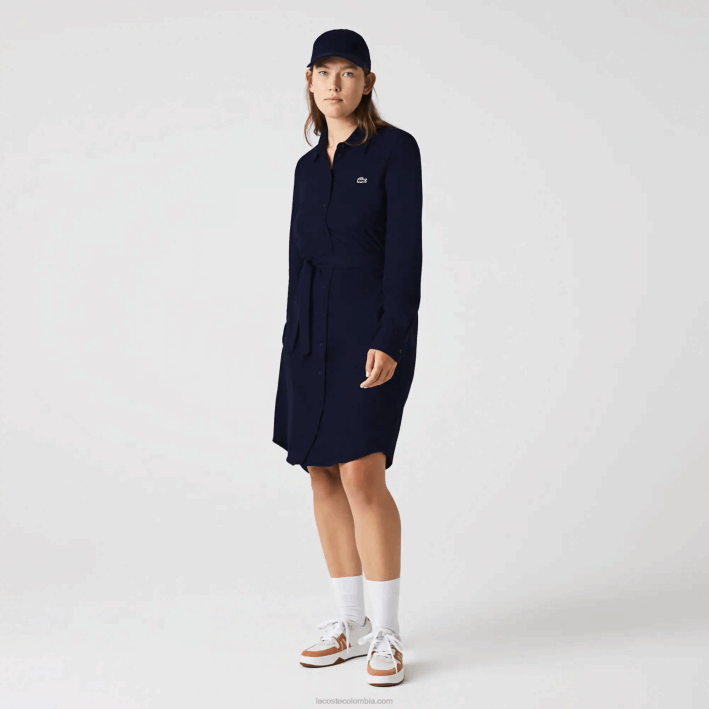 mujer Lacoste 6F242491 azul marino 166 vestido polo de piqué de algodón ajustable
