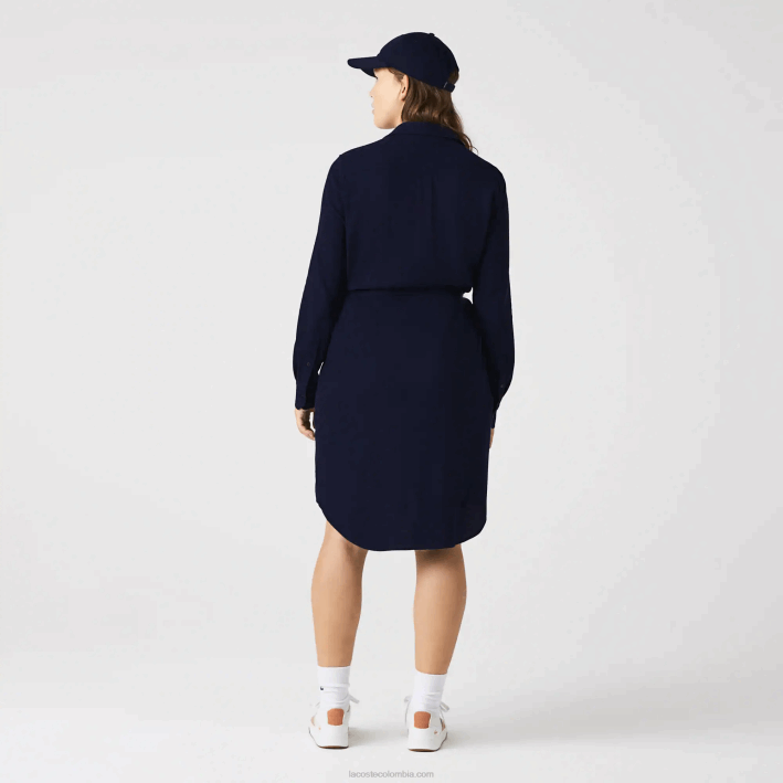 mujer Lacoste 6F242491 azul marino 166 vestido polo de piqué de algodón ajustable