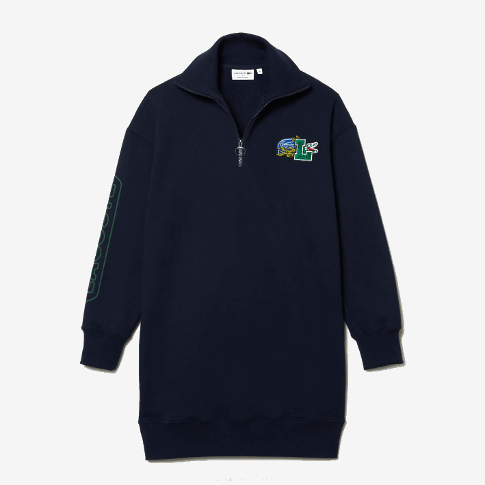 mujer Lacoste 6F242492 azul marino 166 vestido polo oversize con cremallera en el cuello