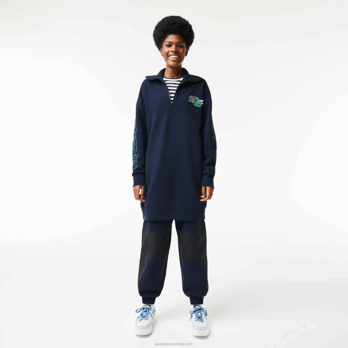 mujer Lacoste 6F242492 azul marino 166 vestido polo oversize con cremallera en el cuello