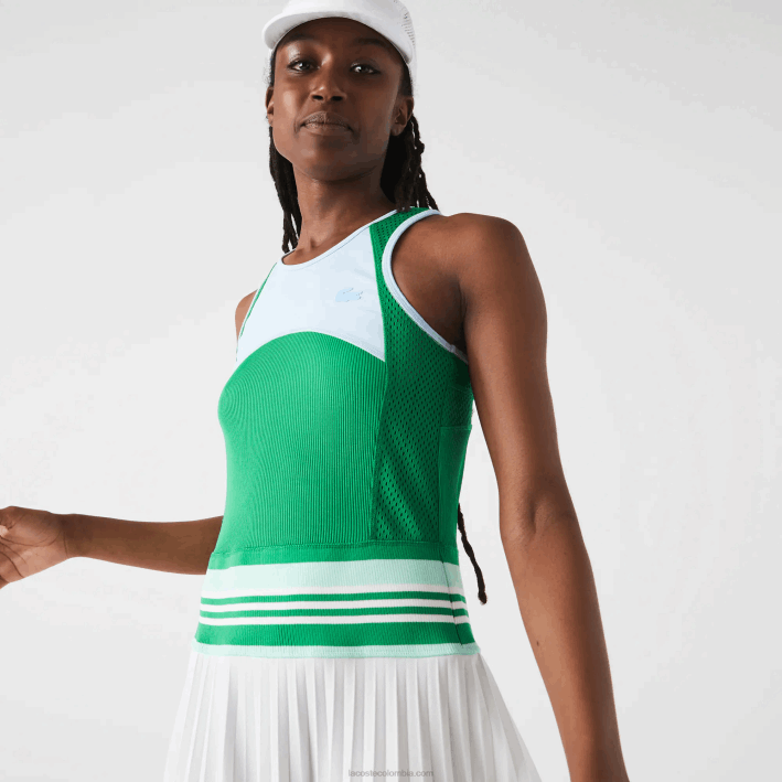 mujer Lacoste 6F242497 azul verde blanco 2c5 vestido sin mangas plisado con bloques de color