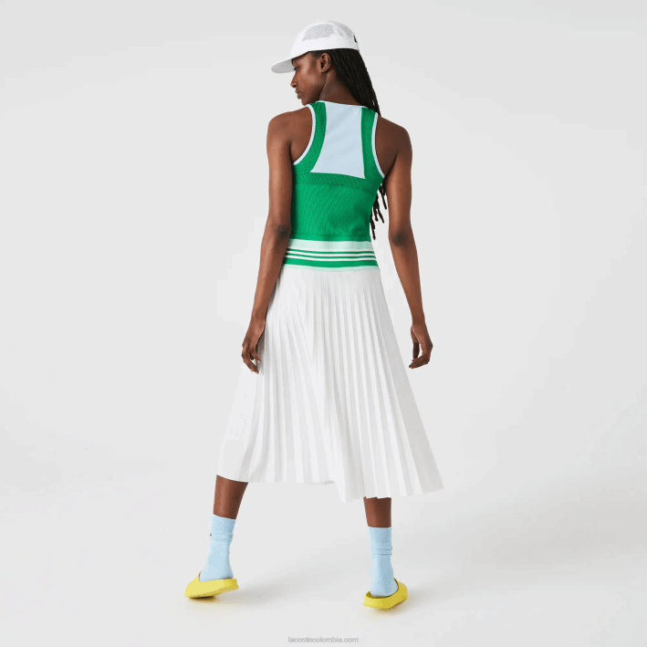 mujer Lacoste 6F242497 azul verde blanco 2c5 vestido sin mangas plisado con bloques de color